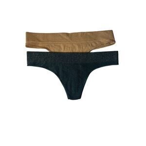 Aerie Real Good Metallic Thong Underwear Set 2pk Gold Teal Green‎ Sparkle Medium